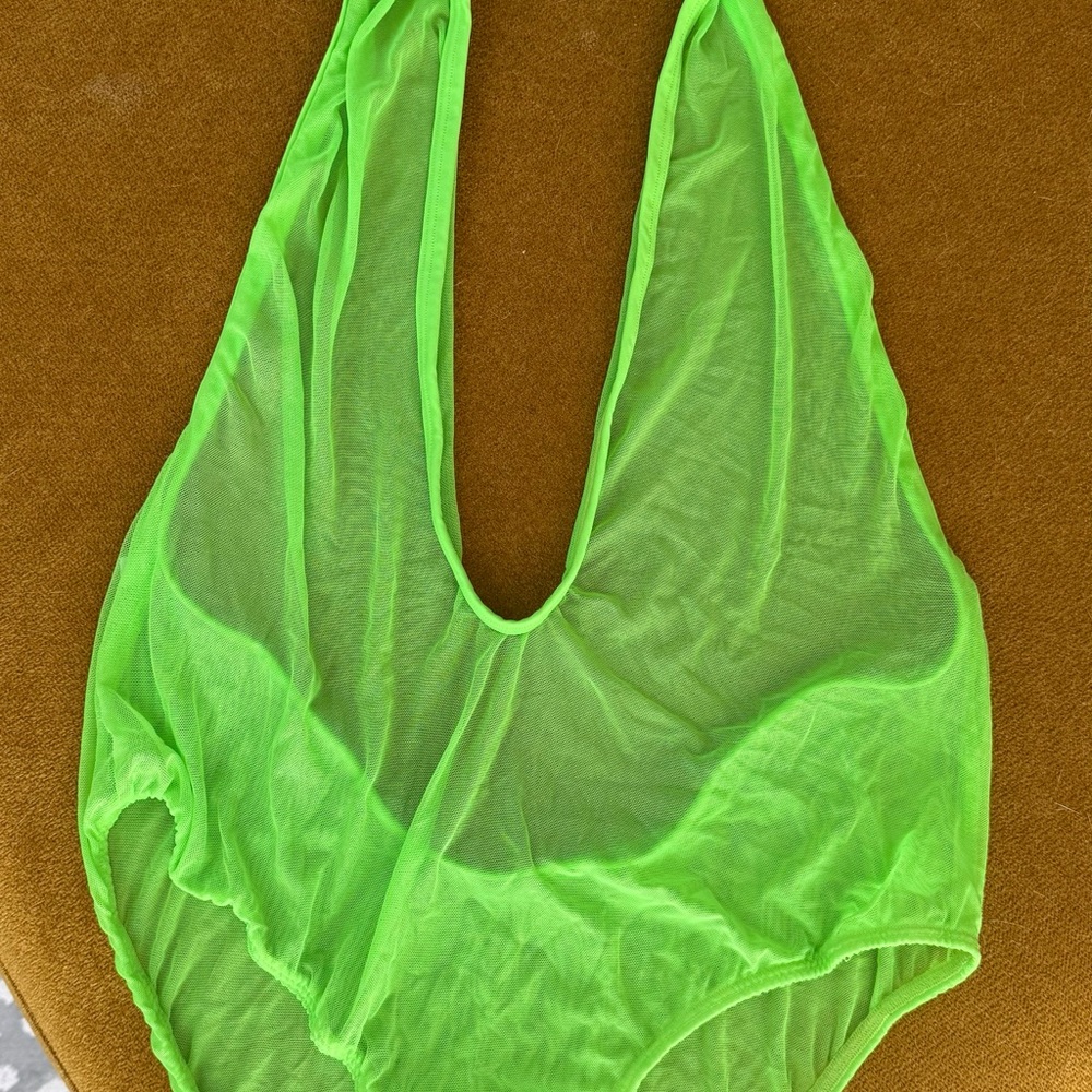 Rave with Mi Gente Neon Green Sheer Bodysuit